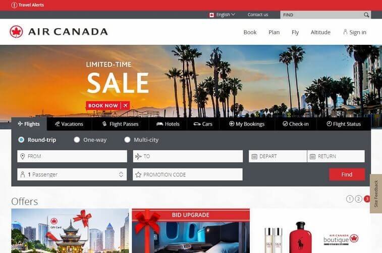Travel Website Design and Tourism Booking Website Development Ideas (AirCanada) - ColorWhistle