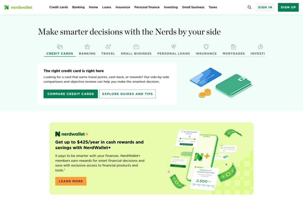 Website Types - Comparison Website design - NerdWallet - Colorwhistle