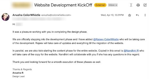 Complete Sales Cycle and Project Completion Analysis - Part 1 (lead 1 kickoff email) - ColorWhistle