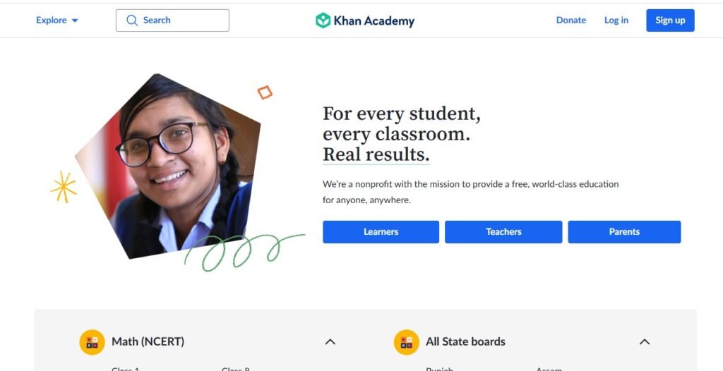 Website Types - Educational Website development - Khan Academy - Colorwhistle