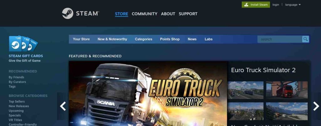 Website Types - Gaming Website design - Steam - Colorwhistle