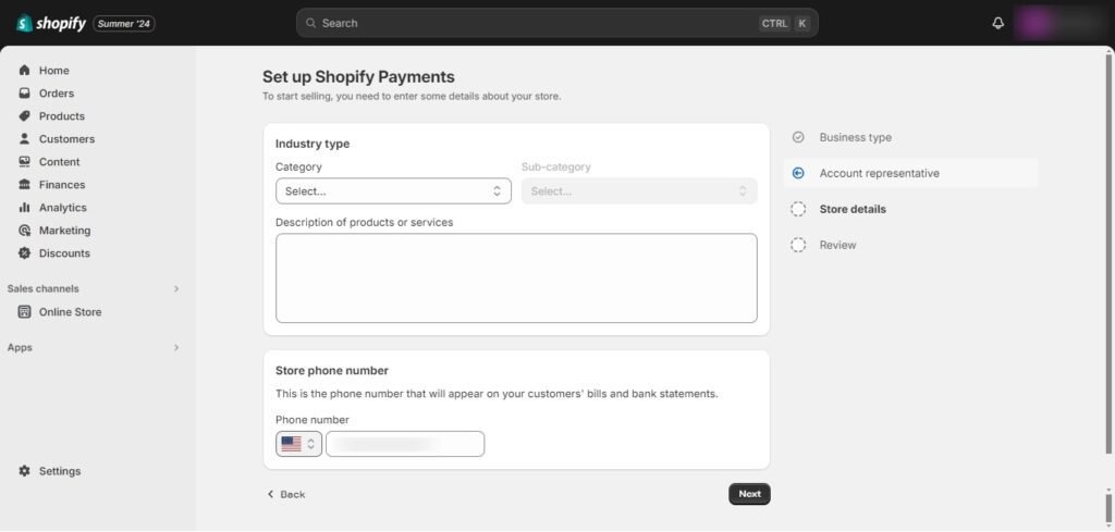 Shopify payment setup (Industry Type) - ColorWhistle
