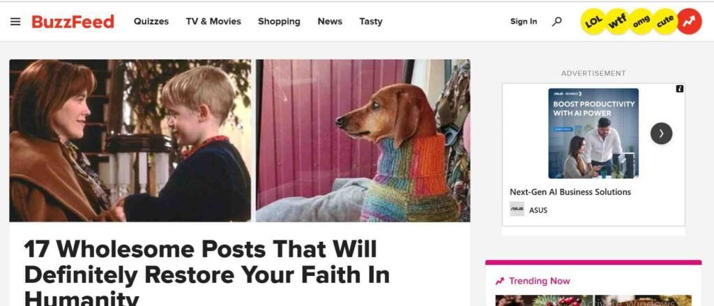 Website Types - Media Website design - BuzzFeed - Colorwhistle