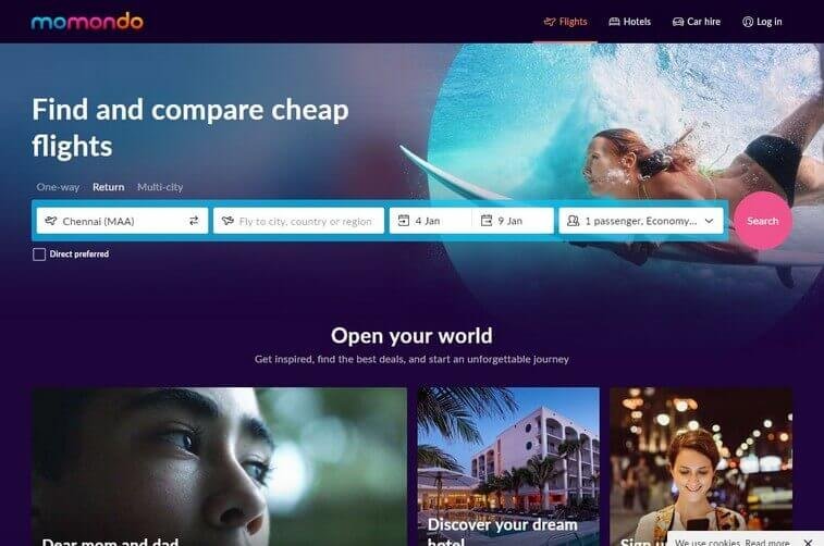 Travel Website Development and Tourism Booking Website Design Ideas (Momondo) - ColorWhistle