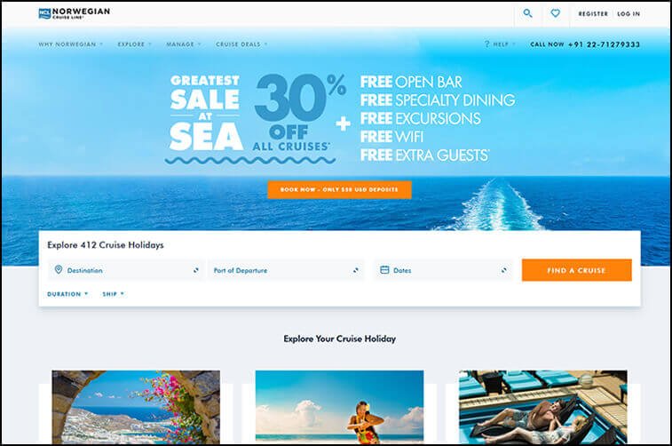 Travel website design and Tourism Cruise Booking Web Design - ColorWhistle