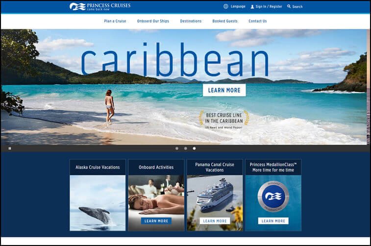Travel website design and Tourism Cruise Booking Web Design (Princess) - ColorWhistle