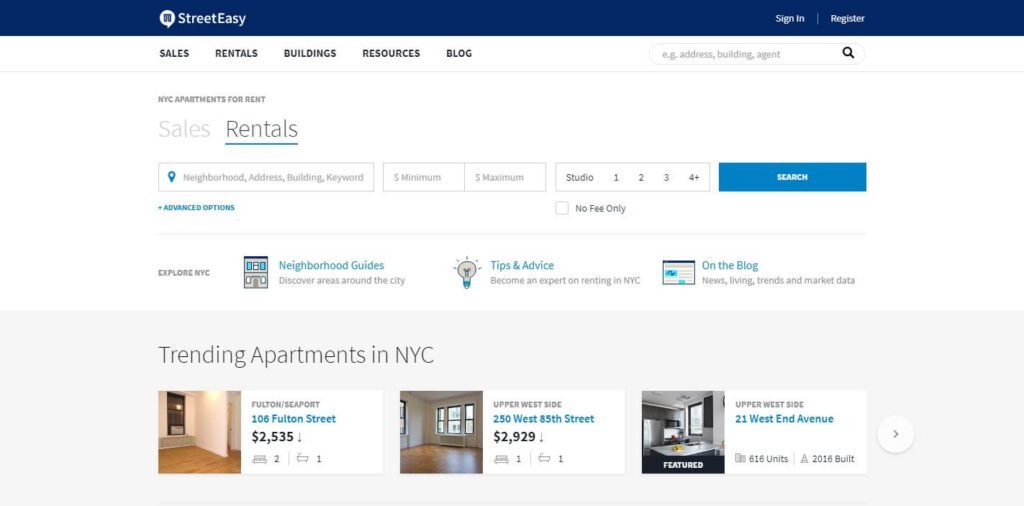 Real Estate Website Design Ideas and Examples (StreetEasy) - ColorWhistle
