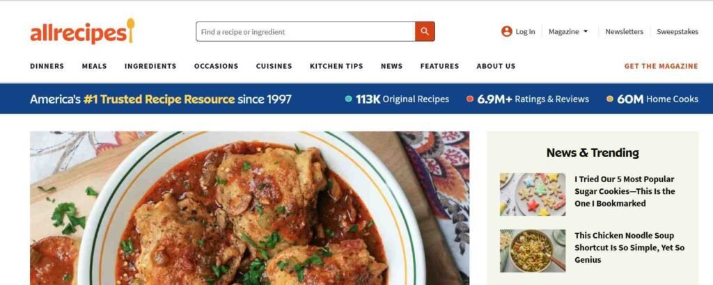 Website Types - Recipe Website design - All Recepies - Colorwhistle