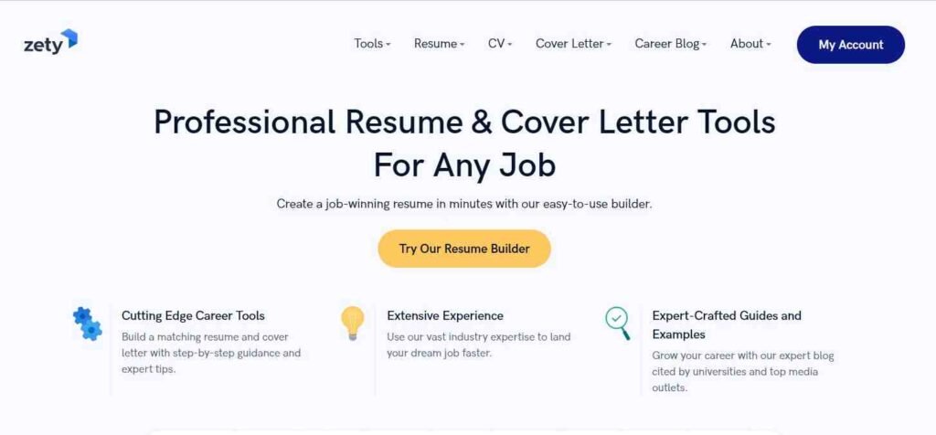 Website Types - Resume builder Website design - Zety - Colorwhistle