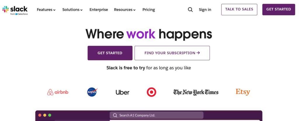 Website Types - SaaS Websites design - Slack - Colorwhistle