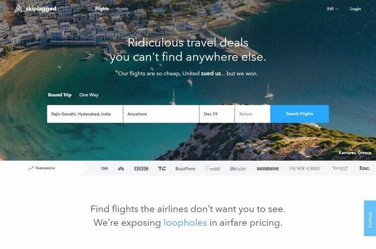 Travel Website Design and Tourism Booking Portal Ideas (Skiplagged) - ColorWhistle