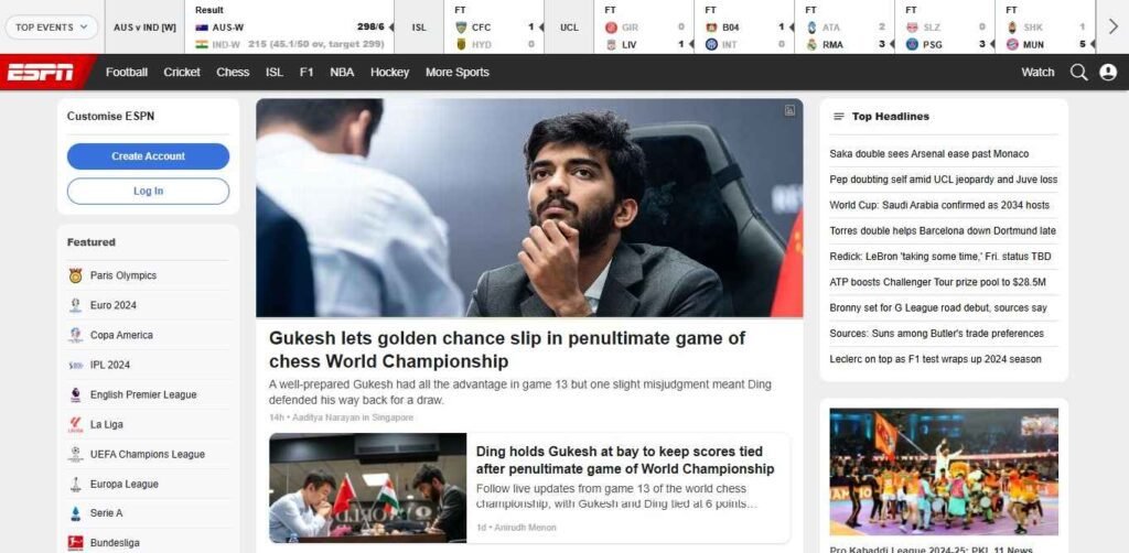 Website Types - Sports Website design - ESPN - Colorwhistle