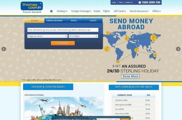 Travel website design and Tourism Booking Website Design Ideas (Thomas Cook) - ColorWhistle