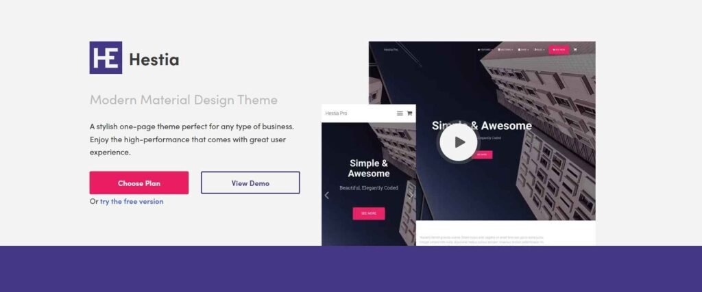 Top 10 WordPress Mobile-Friendly Themes - (Hestia example one) - ColorWhistle