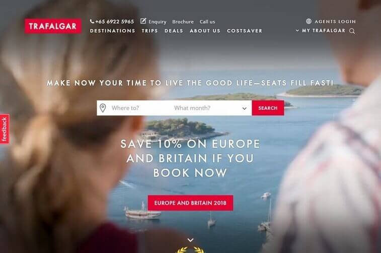 Travel website design and Tourism Planning Website Development Ideas (Trafalgar) - ColorWhistle