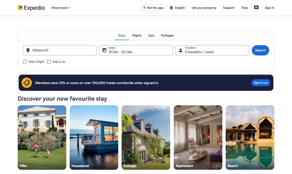 Website Types - Travel Website development - Expedia - Colorwhistle