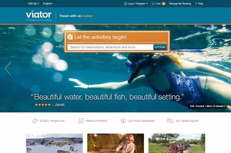 Travel website design and Tourism Planning Web Design Inspirations (Viator) - ColorWhistle
