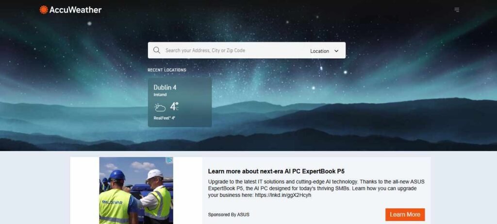 Website Types - Weather Website design - AccuWeather - Colorwhistle
