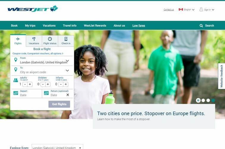 Travel Website Design and Tourism Booking Website Development Ideas (West Jet) - ColorWhistle