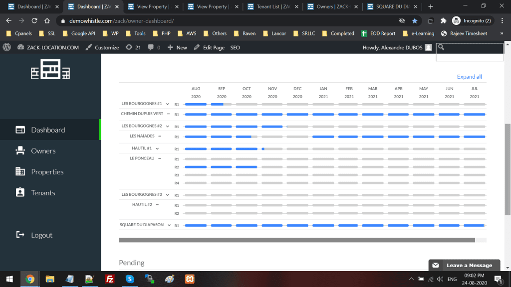 overall occupancy calender - real estate portal development case study