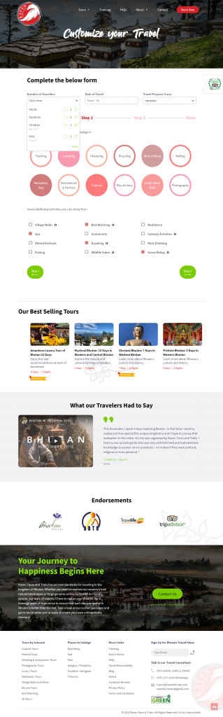 Raven Bhutan Travel and Tours Website Custom Itnery Page Design
