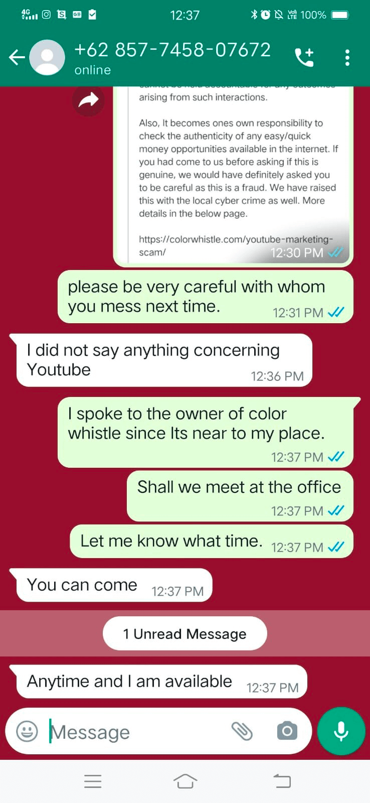Scam - Fraud Circulation via WhatsApp for Marketing Services-victim screenshot14