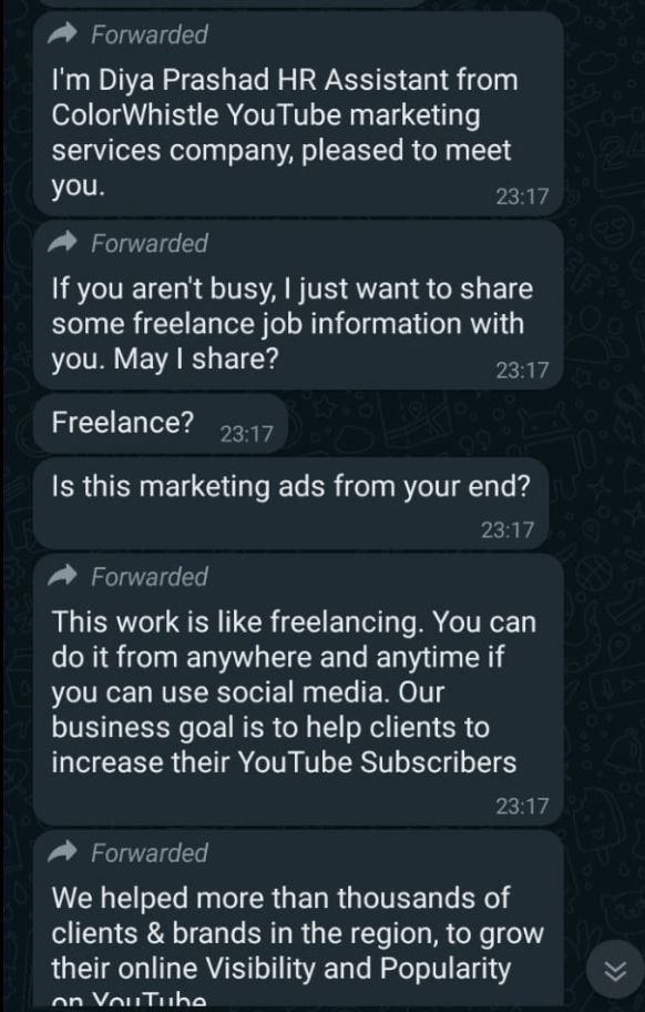Scam - Fraud Circulation via WhatsApp for Marketing Services-victim screenshot18