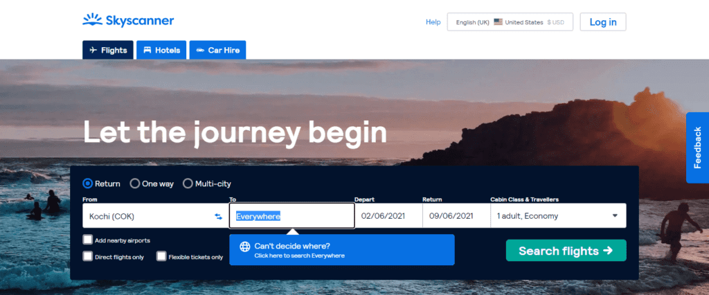 Travel Web Application Development Ideas (Skyscanner) - ColorWhistle