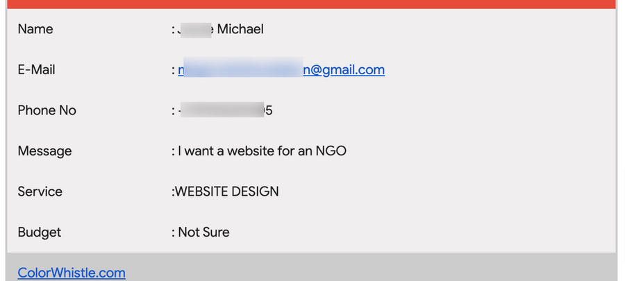 Website design, development vendor partnership inquiry via ColorWhistle web form
